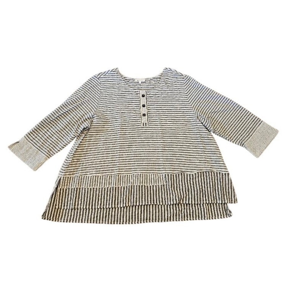 Habitat Clothes To Live In Striped Tunic Top Gray White Cotton XL Lagenlook
